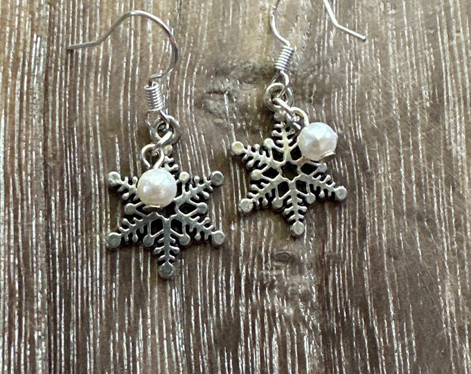 Snowflake and Pearl Earrings