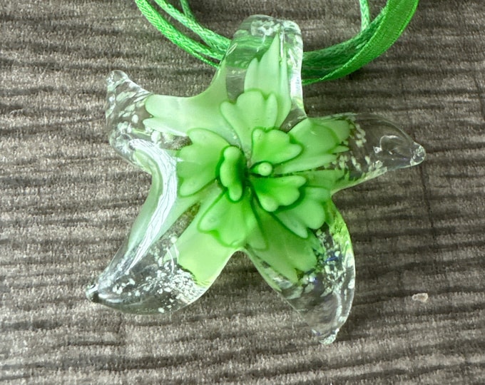 Green Flower Starfish | Luminous Glass Starfish | Starfish Pendant Necklace | Starfish Jewelry