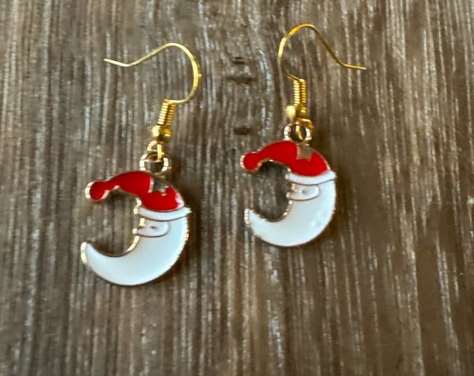 Santa Moon Earrings | Christmas Earrings | Stocking Stuffers