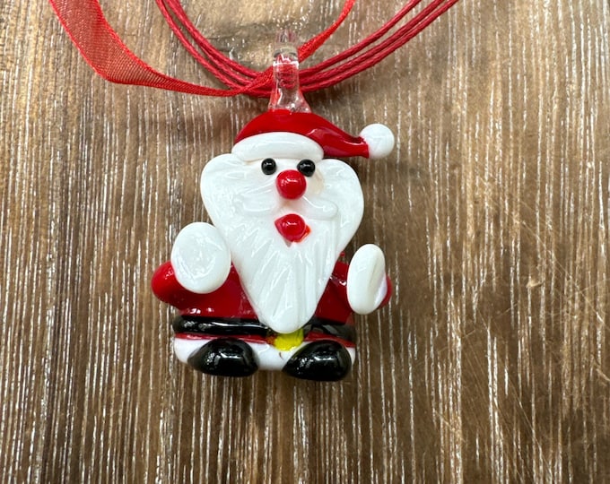 Santa Claus Lampwork Glass Pendant Necklace