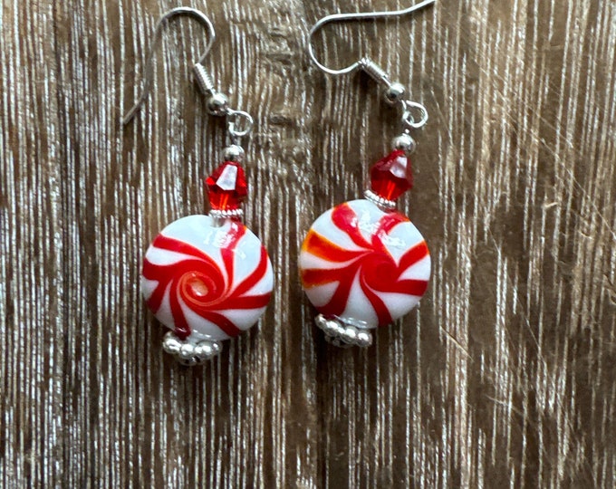 Peppermint Candy Earrings | Cane Dangle Earrings