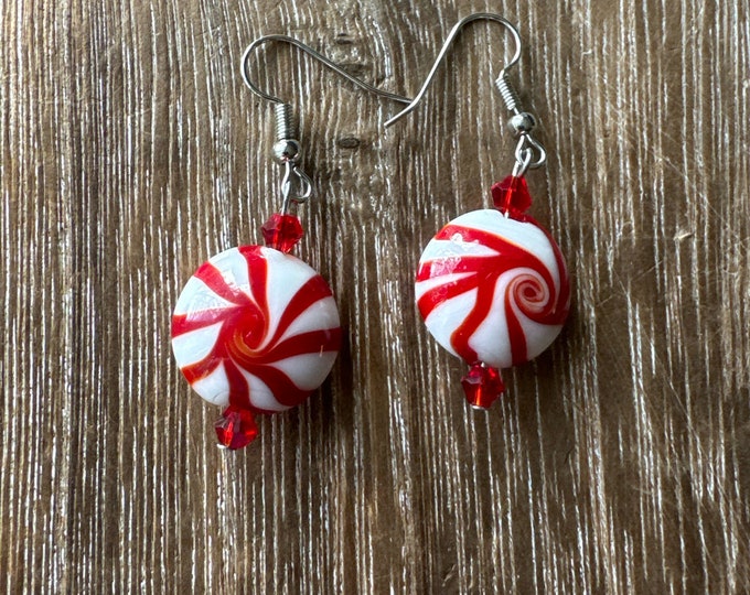 Peppermint Candy Earrings | Lampwork Glass Earrings | Christmas Earrings | Stocking Stuffers