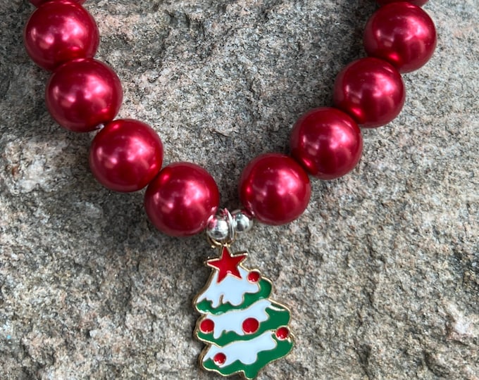 Christmas Tree Charm Pearl Bead Bracelet
