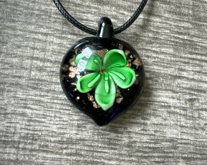 Green Flower Pendant | Murano Glass Flower | Heart Pendant Necklace