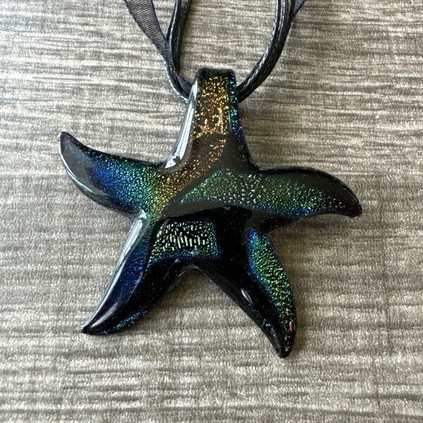 Black Lampwork Glass Starfish | Starfish Pendant Necklace