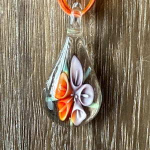 Orange/Purple Flower Pendant | Flower Drop Pendant Necklace