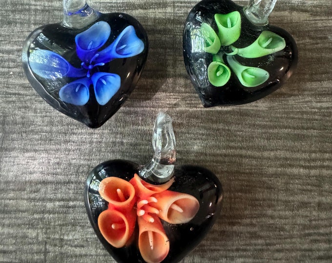 Murano Glass Flower Pendant Necklace | 3D Glass Heart Pendant | Murano Glass Heart | Flower Pendant Necklace