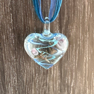 Blue Swirl Murano Glass Heart Pendant Necklace