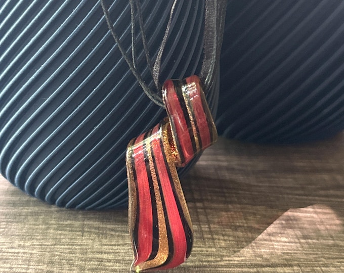 Red/Gold Stripe Spiral Pendant | Murano Glass Spiral | Spiral Pendant Necklace
