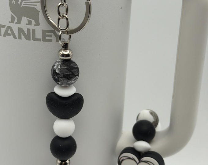 Black Rose/Heart Tumbler Set | Stanley Cup Accessories | Cup Handle Bracelet | Black Rose/Heart Straw Charm/Purse Charm