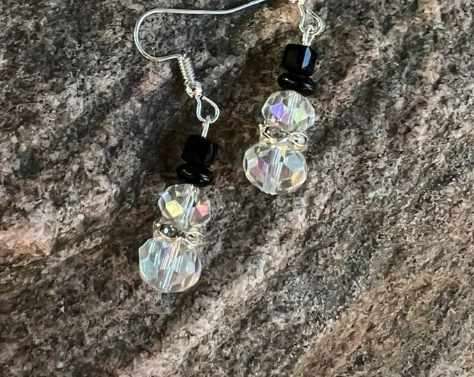Snowman Earrings | Clear Glass Snowman | Snowman Rhinestone Earrings