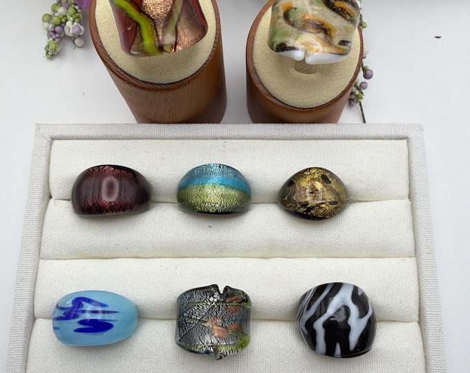 Size 9 1/4 - Lampwork Glass Rings - Murano Inspired Glass Rings | Assorted Glass Rings