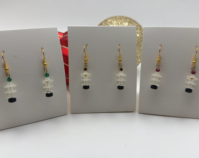 White Christmas Tree Earrings with Gold Earwire | White Christmas trees | Holiday earrings