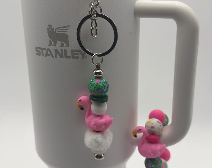 Pink Flamingo Tumbler Handle Bracelet | Stanley Cup Accessories | Cup Handle Bracelet | Pink Flamingo Straw Charm/Purse Charm