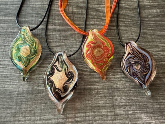 Glass Leaf Pendant Necklace| Murano Glass Leaf | Leaf Pendant Necklace