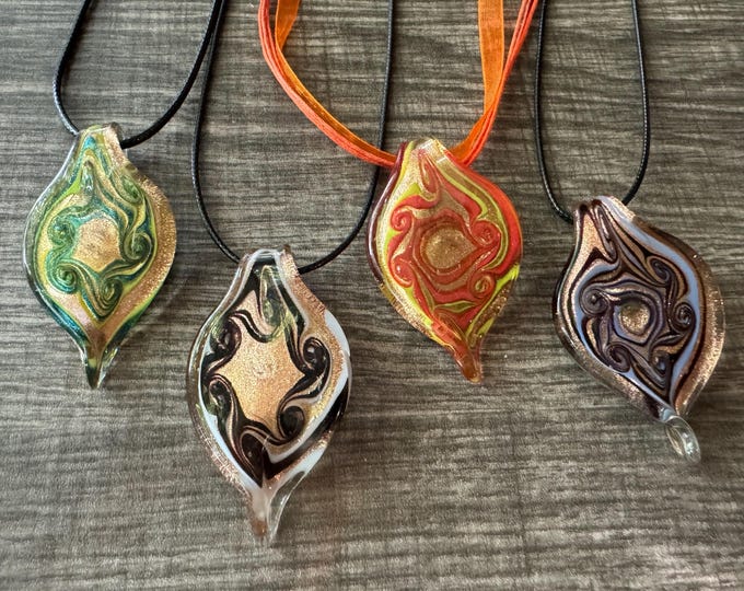 Glass Leaf Pendant Necklace| Murano Glass Leaf | Leaf Pendant Necklace