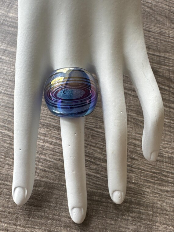 Blue Murano Glass LampWork Ring - Size 7 1/2