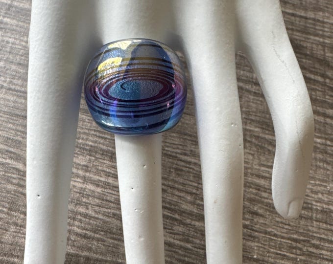Blue Murano Glass LampWork Ring - Size 7 1/2