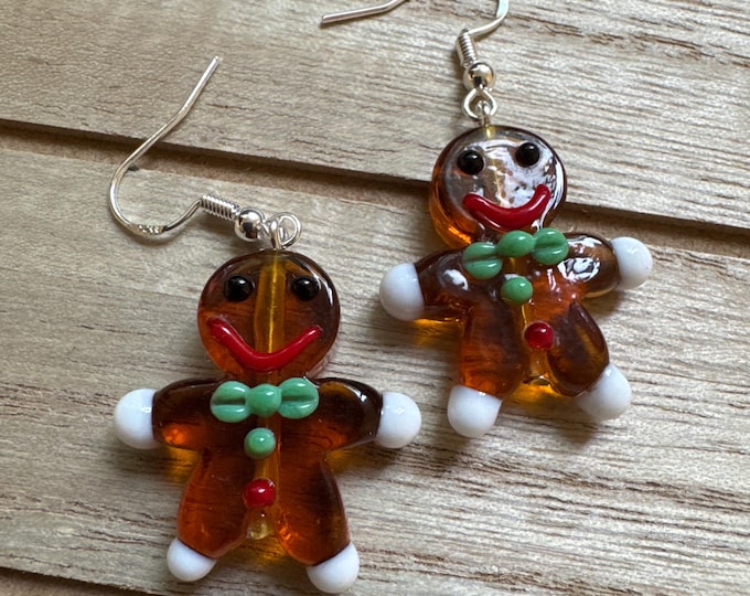 Gingerbread Man Earrings | Lampwork Glass Gingerbread Earrings