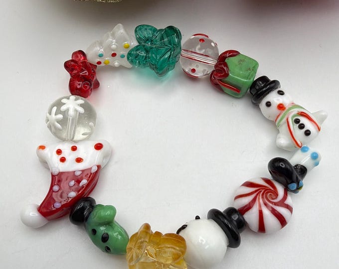 Christmas Lampwork Bracelet | Lampwork Glass Bracelet