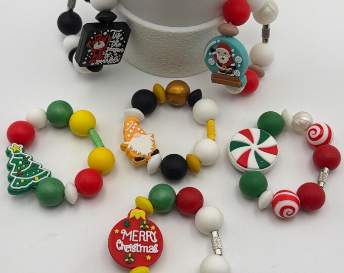 Christmas Themed Tumbler Handle Bracelet | Stanley Cup Accessories | Cup/Tumbler Handle Bracelet