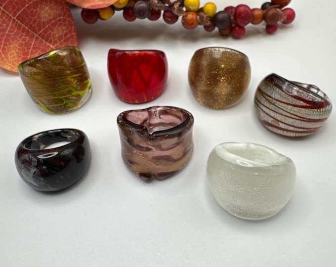 Size 8 - Assorted Glass Rings - Millefiori Glass Rings | Murano Glass Inspired Glass Rings
