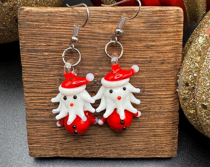 Santa Claus Earrings | Lampwork Glass Santa Claus  Earrings