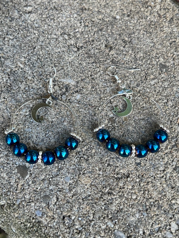 Moon/Star Charm Hoop Earrings