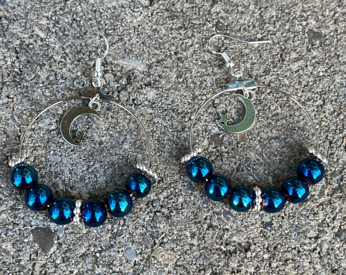 Moon/Star Charm Hoop Earrings
