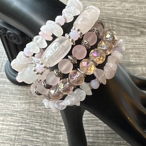 Rose Quartz Stone Chip Memory Wire Bracelet