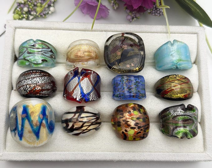 Size 8 - Lampwork Glass Rings | Assorted Glass Rings | Murano Glass Inspired Glass Rings
