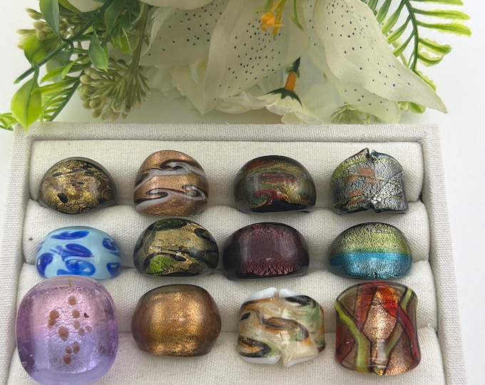 Size 9 1/4 - Lampwork Glass Rings - Murano Inspired Glass Rings | Assorted Glass Rings