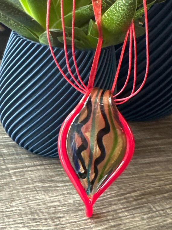 Red/Gold Leaf Pendant |  Murano Glass Leaf | Leaf Pendant Necklace