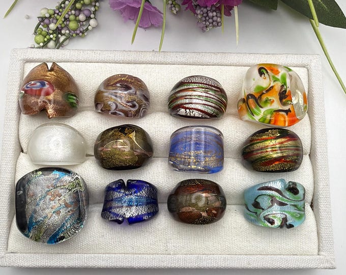 Size 7 - Lampwork Glass Rings | Assorted Glass Rings | Murano Glass Inspired Glass Rings | Millefiori Glass Rings