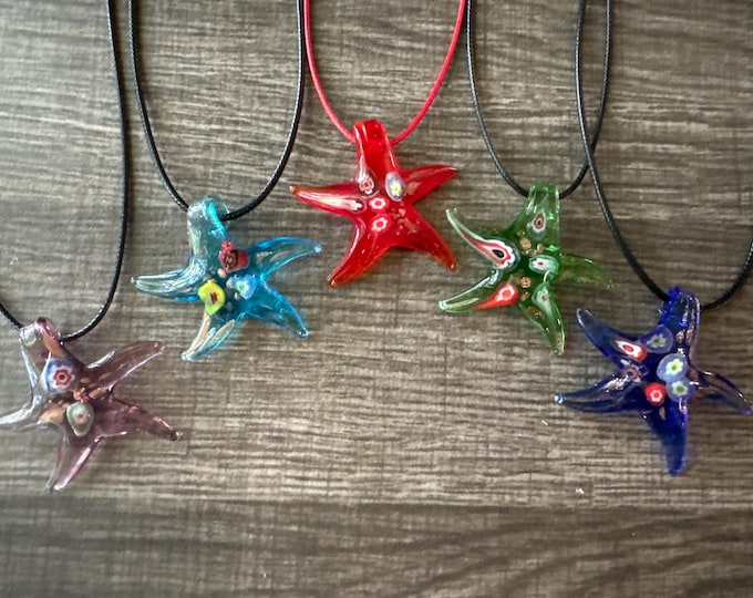 Millefiori Starfish Pendant | Lampwork Glass Starfish | Starfish Pendant Necklace | Starfish Jewelry