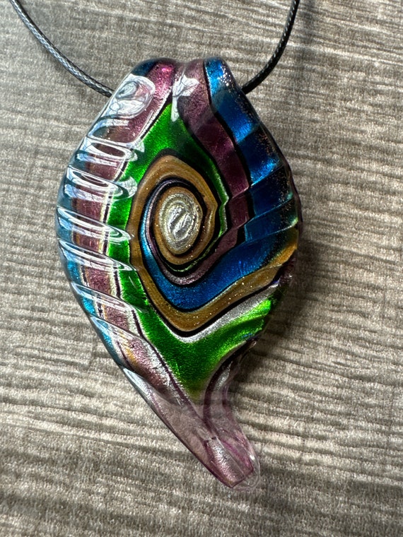 Multi-Color Lampwork Glass Leaf Pendant Necklace