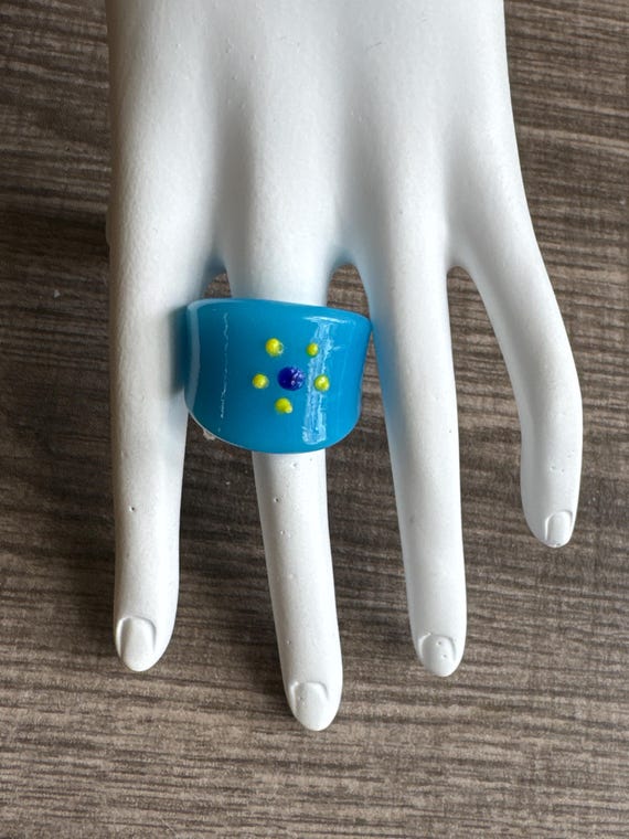 Blue Murano Glass LampWork Ring / Size 10 1/2