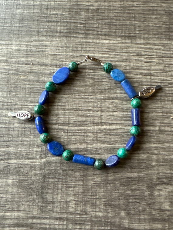 Blue Turquois Bracelet | Shell and Malachite Gemstones | Gemstone Bead Bracelet