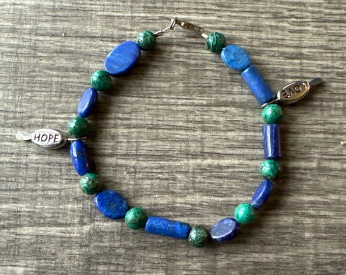 Blue Turquois Bracelet | Shell and Malachite Gemstones | Gemstone Bead Bracelet