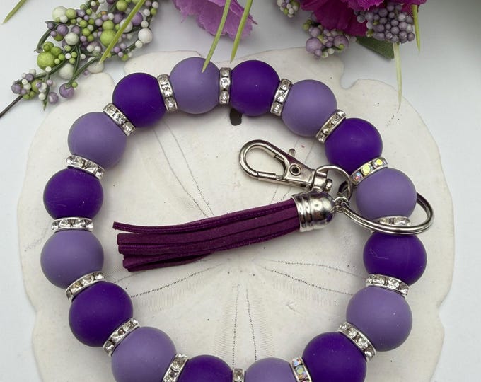 Purple Silicone Bead Wristlet/Keychain | Purple Wristlet