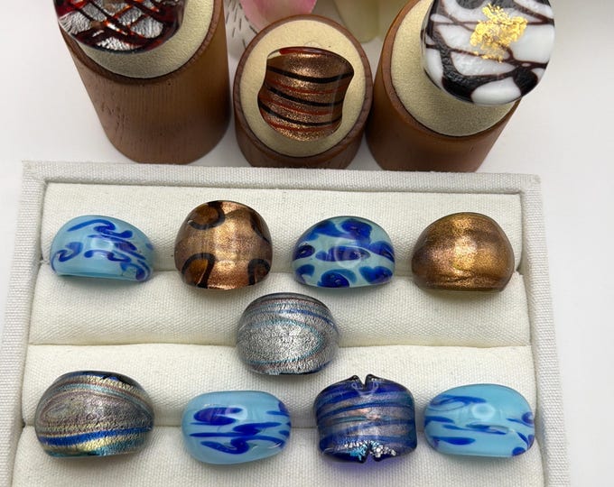 Size 9 - Lampwork Glass Rings | Assorted Glass Rings | Murano Glass Inspired Glass Rings | Millefiori Glass Rings
