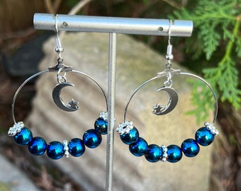 Moon/Star Charm Hoop Earrings