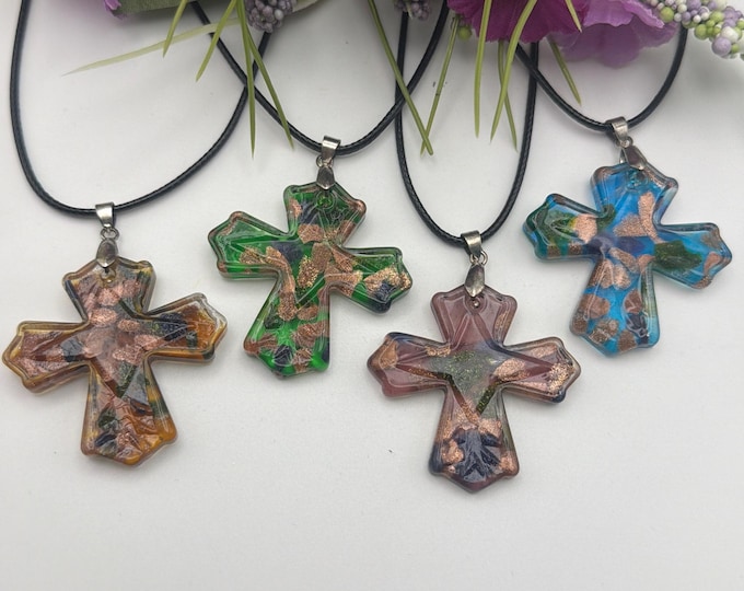 Cross Pendant Necklace | Glass Cross | Lampwork Cross Pendant Necklace