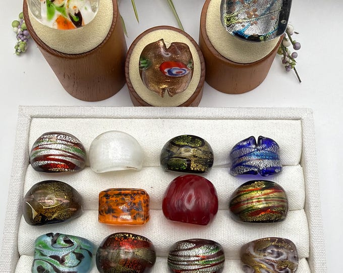 Size 7 - Lampwork Glass Rings | Assorted Glass Rings | Murano Glass Inspired Glass Rings | Millefiori Glass Rings