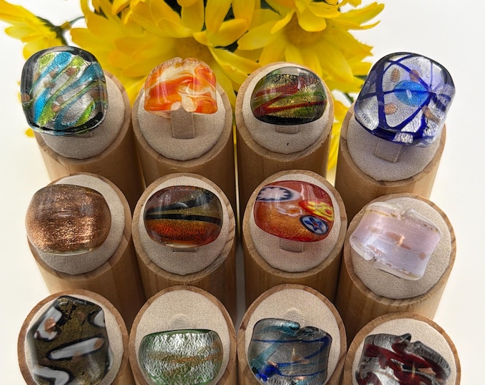 Size 8 - Assorted Glass Rings - Millefiori Glass Rings | Murano Glass Inspired Glass Rings