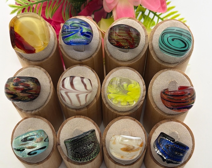 Size 7 1/4 **NEW**Lampwork Glass Rings | Assorted Glass Rings | Murano Glass Inspired Glass Rings