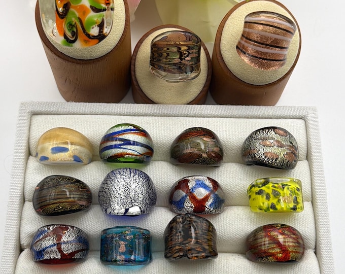 Size 7 - Lampwork Glass Rings | Assorted Glass Rings | Murano Glass Inspired Glass Rings | Millefiori Glass Rings