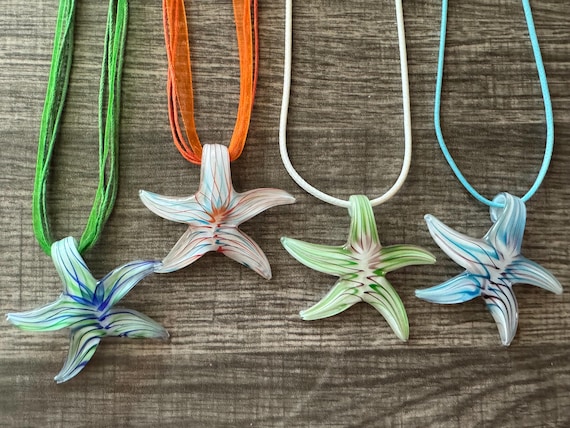 Colorful Lampwork Glass Starfish Pendant Necklace | Starfish Pendant Necklace