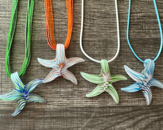 Starfish Pendant Necklace | Colorful Lampwork Glass Starfish | Starfish Necklace