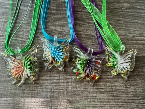 Dual Color Butterfly Pendant Necklace | Murano  Glass Butterfly | Butterfly Pendant Necklace